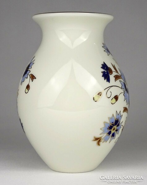1N569 zsolnay butter colored decorative vase with cornflowers 13 cm