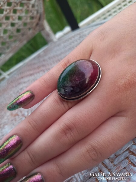 Vivid modern synthetic melon tourmaline silver ring size 7 ¹