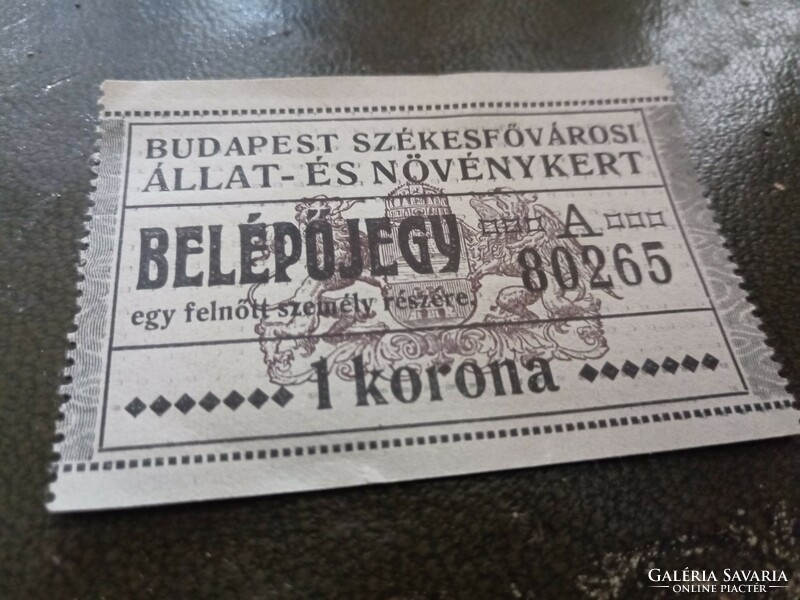 Antique 1 kroner Budapest Zoo entrance ticket