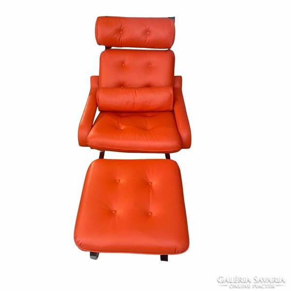 Reinhold Adolf Bőr narancs színű design fotel és lábtartó - B390