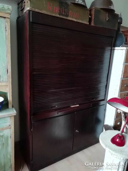 Large filing cabinet with shutters, from the 1950s and 60s, dark black, beautiful piece with a patina