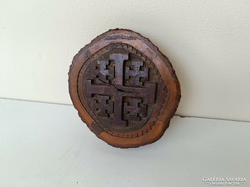 Antique olive wood carved memorial Christian symbol Jerusalem cross Israel 506 7718