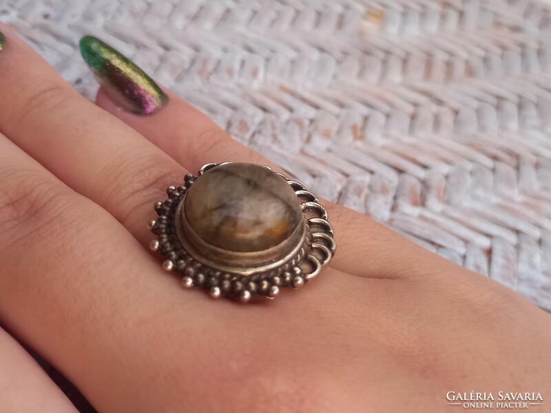 Silver ring decorated with real chiastolite (cross stone), size 8 (58).