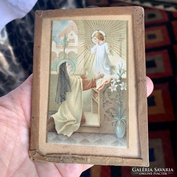 Antique religious object,Maria memorial glass image depicting angel glasbild mit maria mutter gott