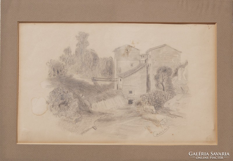 Eastern Zoltán: mill, late 19th century - original pencil drawing