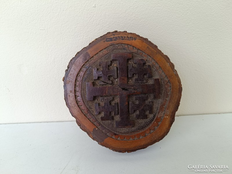 Antique olive wood carved memorial Christian symbol Jerusalem cross Israel 506 7718