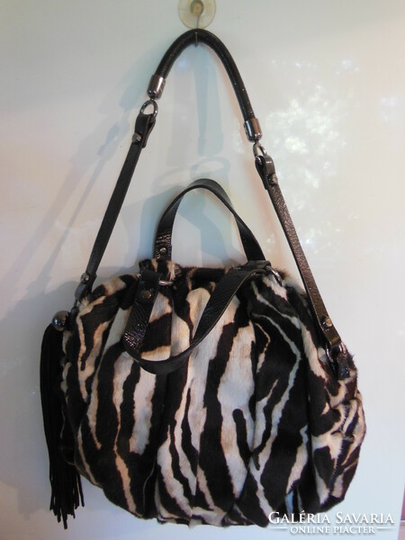 Bag - new - tosca blu - genuine zebra - luxury - 33 x 33 cm - strap 28 cm - handle 16 cm - beautiful