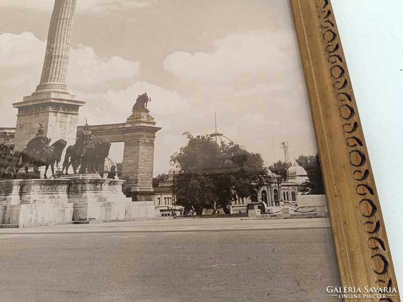 Antik fotó Budapest Hősök tere 1930-40 es évek nagy méret keretben 504 7717