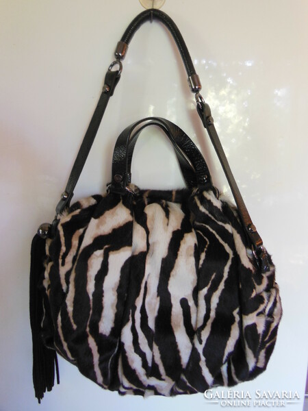 Bag - new - tosca blu - genuine zebra - luxury - 33 x 33 cm - strap 28 cm - handle 16 cm - beautiful