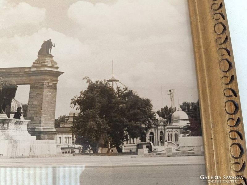 Antik fotó Budapest Hősök tere 1930-40 es évek nagy méret keretben 504 7717