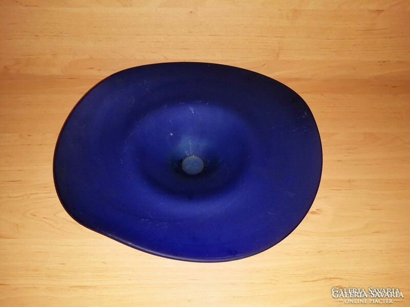 Kék üveg hullámos kínáló tál 30,5 cm (6p)