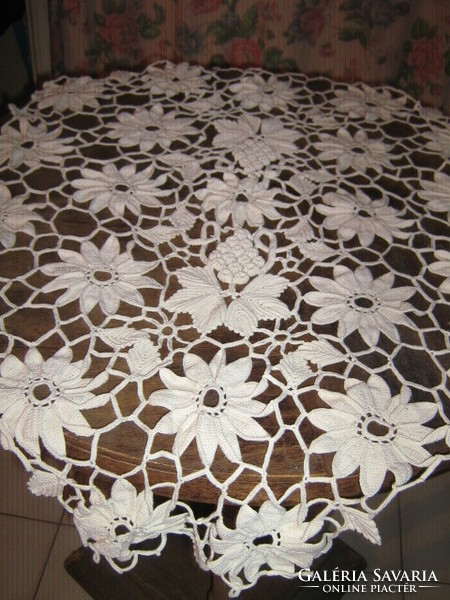 Beautiful hand-crocheted boat-shaped special floral vine lace tablecloth