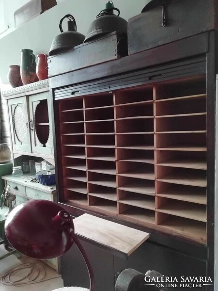 Large filing cabinet with shutters, from the 1950s and 60s, dark black, beautiful piece with a patina