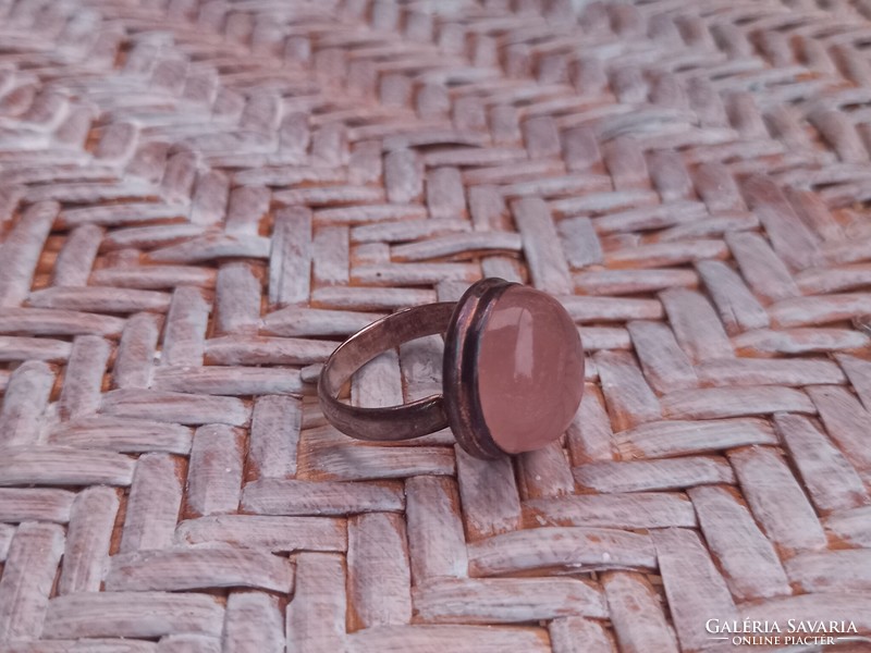 Silver ring on a Brazilian cabochon with a rose quartz stone, international size 8