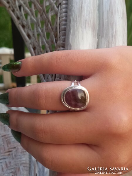 Valódi modern dinnye turmalin ezüst gyűrű 7es meret ¹