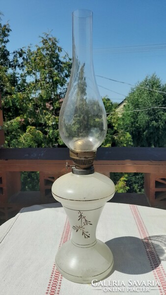 Art Nouveau blown glass table kerosene lamp, painted, flawless, 47 cm high
