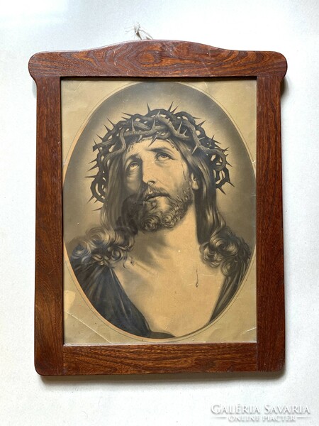 Art Nouveau wooden frame for picture or mirror now with Jesus print 38 x 51 cm (with inside