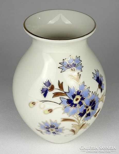 1N569 zsolnay butter colored decorative vase with cornflowers 13 cm