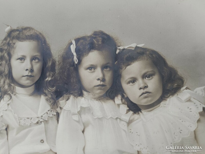 Antik fotó 4 kislány nagy méret keretben 512 7725