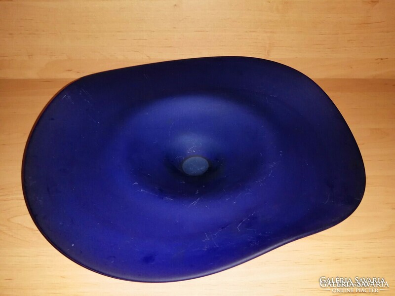 Kék üveg hullámos kínáló tál 30,5 cm (6p)