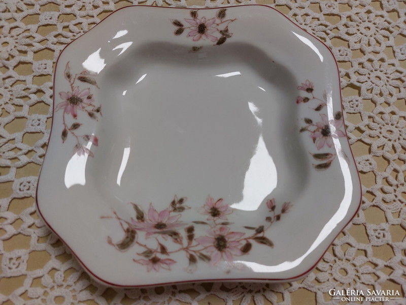 A beautiful floral, rectangular serving bowl with garnish