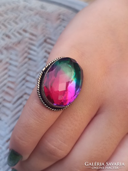 Vivid modern synthetic melon tourmaline silver ring size 7 ¹