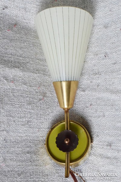 Rare wall arm, wall lamp, retro 60s, striped glass shade, built-in switch, 25.5x14x11cm