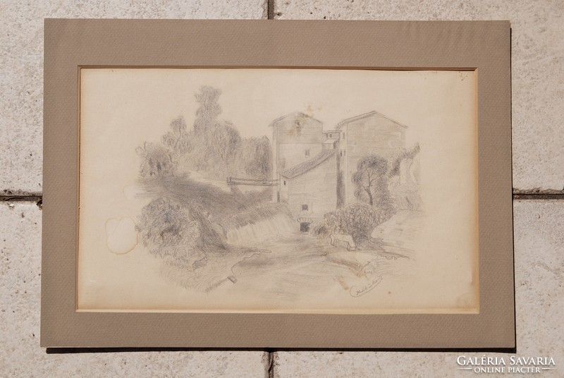 Eastern Zoltán: mill, late 19th century - original pencil drawing