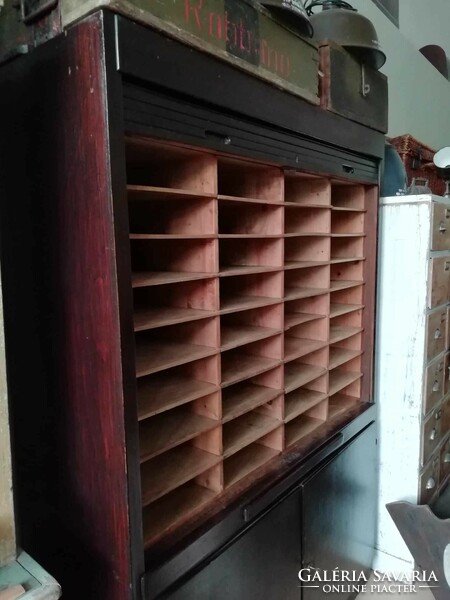 Large filing cabinet with shutters, from the 1950s and 60s, dark black, beautiful piece with a patina