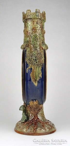 1F492 antique xix. Century wilhelm schiller & son majolica decorative vase 28.5 Cm