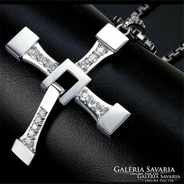Special unisex cross pendant necklace with cube chain, decorated with crystal stone