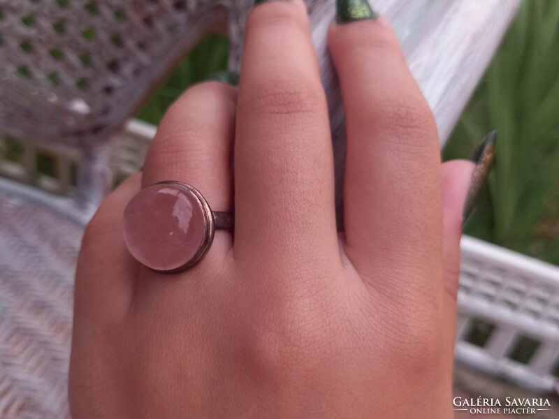 Silver ring on a Brazilian cabochon with a rose quartz stone, international size 8