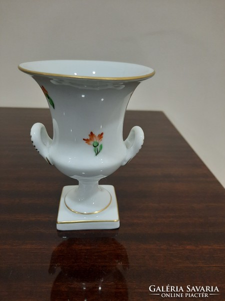 Herend flower pattern 2-handled porcelain goblet vase