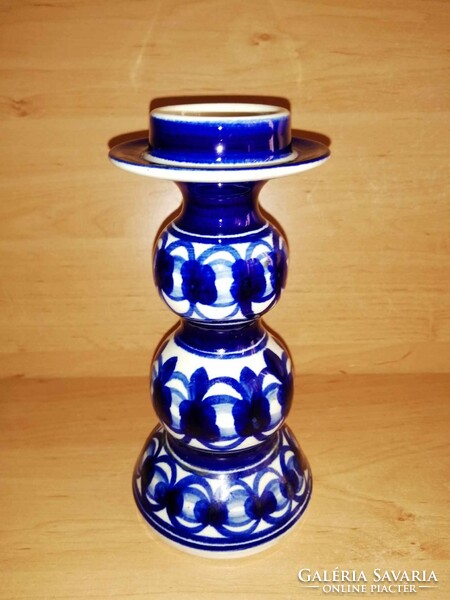 Blue-white glazed ceramic candle holder - 20 cm high (29/d)