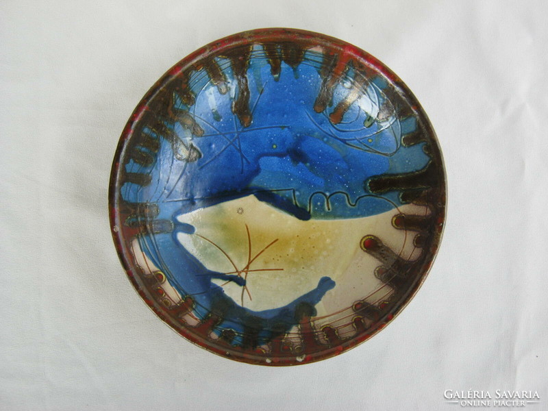 Juried Hungarian industrial artist retro ceramic wall bowl labrcz monika