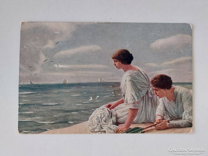 Old art postcard 1917 postcard beach