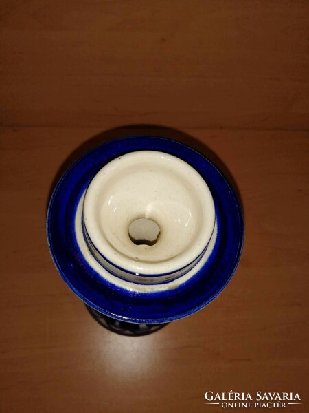 Blue-white glazed ceramic candle holder - 20 cm high (29/d)