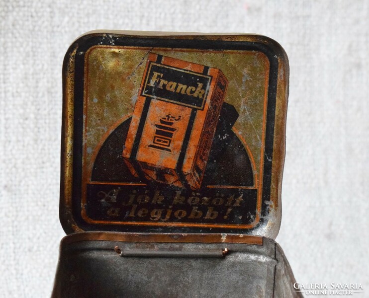 Franck régi fémdoboz , antik kávé doboz , dísz reklámanyag 9,3 x 9,3 x 10 cm