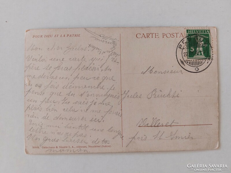 Old postcard French soldier and Jesus postcard with inscription pour dieu et la patrie