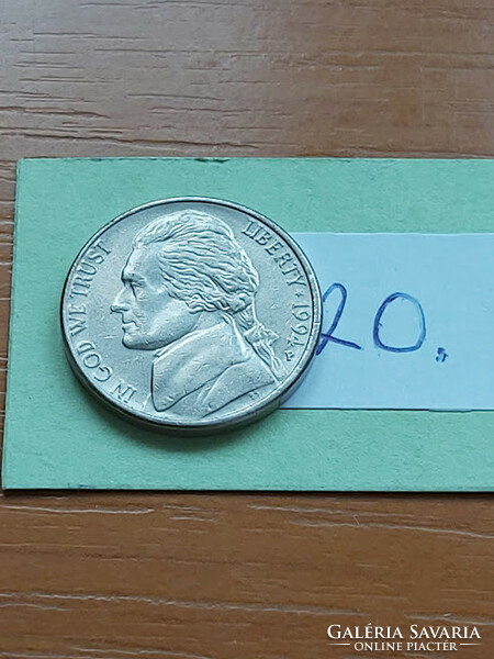 Usa 5 cents 1994 / p, thomas jefferson, copper-nickel 20