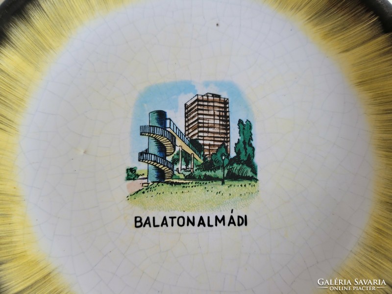 Retro Balatoni emlék mid century Balatonalmádi kerámia tál Bodrogkeresztúri fali dísz Hotel Auróra