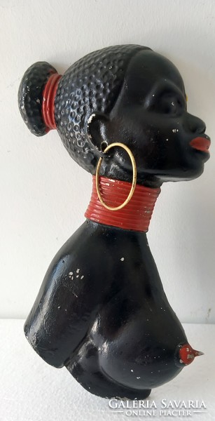 Art deco fém Afrikai női fej relief ALKUDHATÓ
