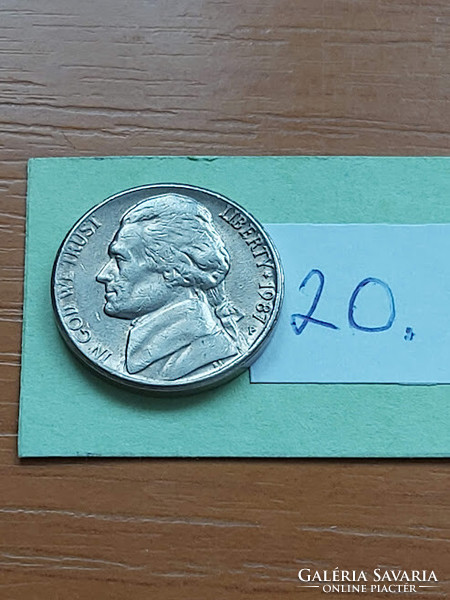 Usa 5 cents 1987 / p, thomas jefferson, copper-nickel 20