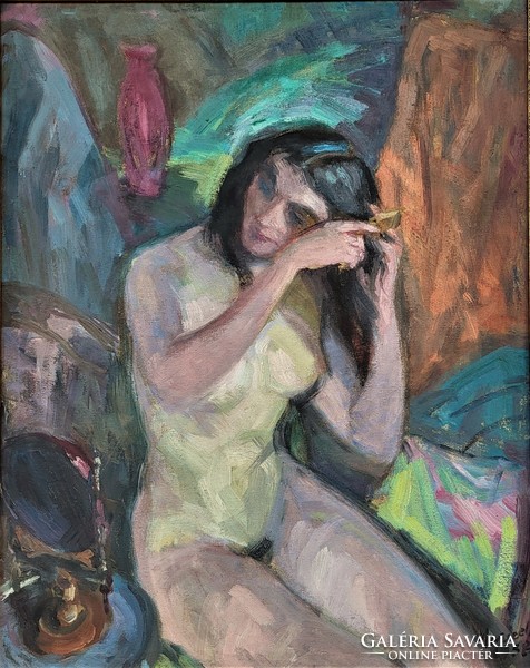 György Marczell (1879 - 1979) combing nude 1958 c. Your painting with an original guarantee!