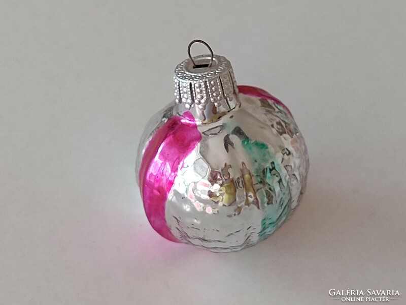 Régi üveg karácsonyfadísz csíkos labda gömb üvegdísz