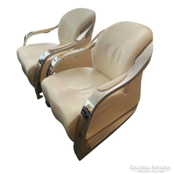Design aluminium fehér bőr fotel pár - B374