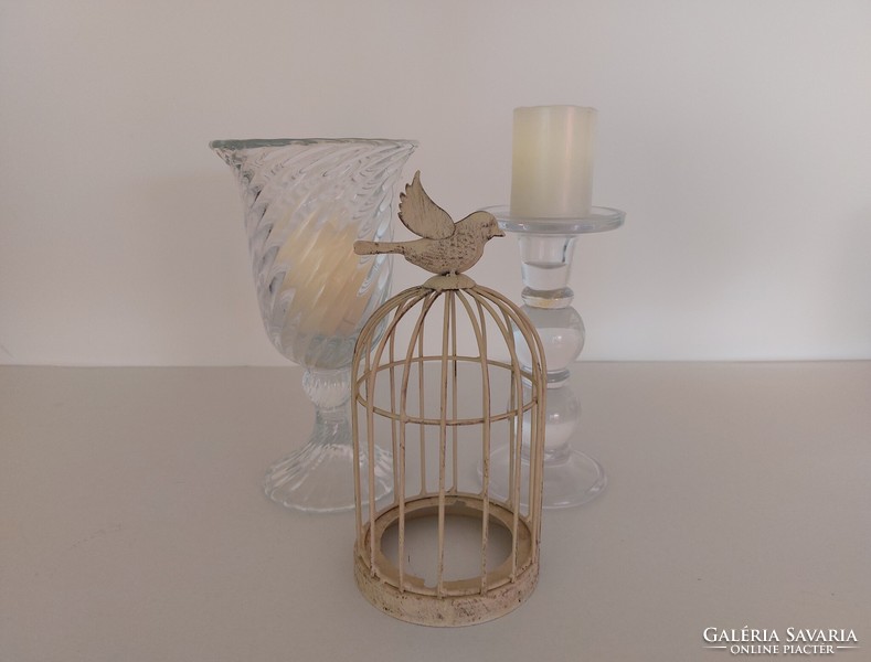 Modern mécsestartó üveg gyertyatartó madaras kalitkával 3 db