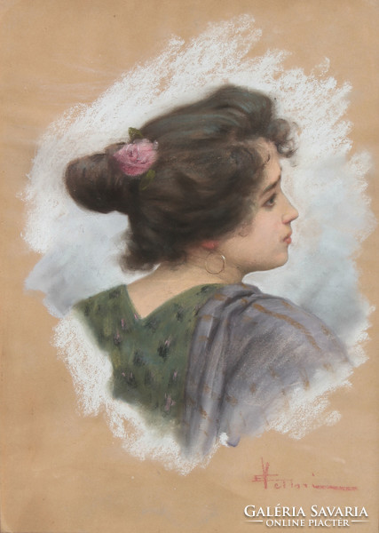 Olasz festő: Lila rózsás hölgy