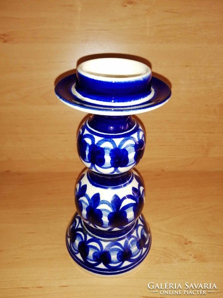 Blue-white glazed ceramic candle holder - 20 cm high (29/d)