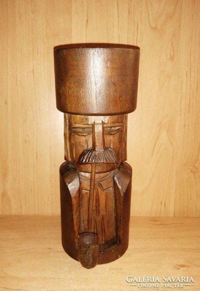 Old carved wooden man with a pipe wooden man shelf decoration figure - 24 cm (29/d)